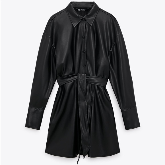 Zara black button-down leather dress US small - Picture 2 of 12